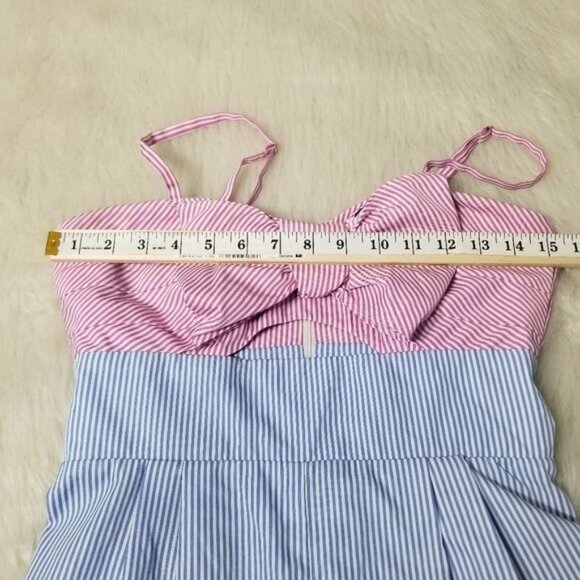 Romeo + Juliet Couture Woven Pinstripe Bow Bust Jumpsuit Small - Picture 6 of 11